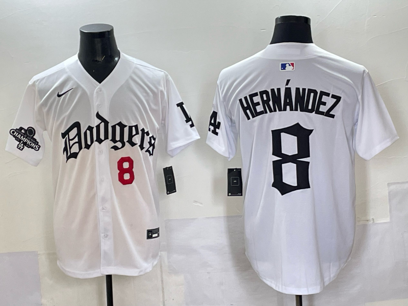 Men Los Angeles Dodgers #8 Hernandez white Nike 2025 MLB jersey 008->tampa bay rays->MLB Jersey
